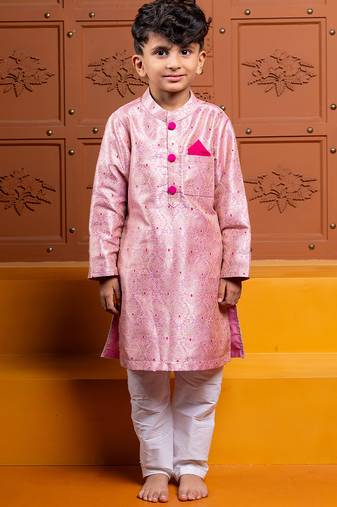 Pink embroidered brocade kurta set