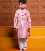 Pink embroidered brocade kurta set