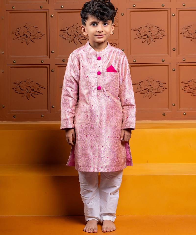 Pink embroidered brocade kurta set