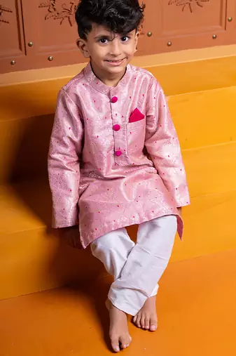 Pink embroidered brocade kurta set