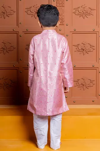 Pink embroidered brocade kurta set