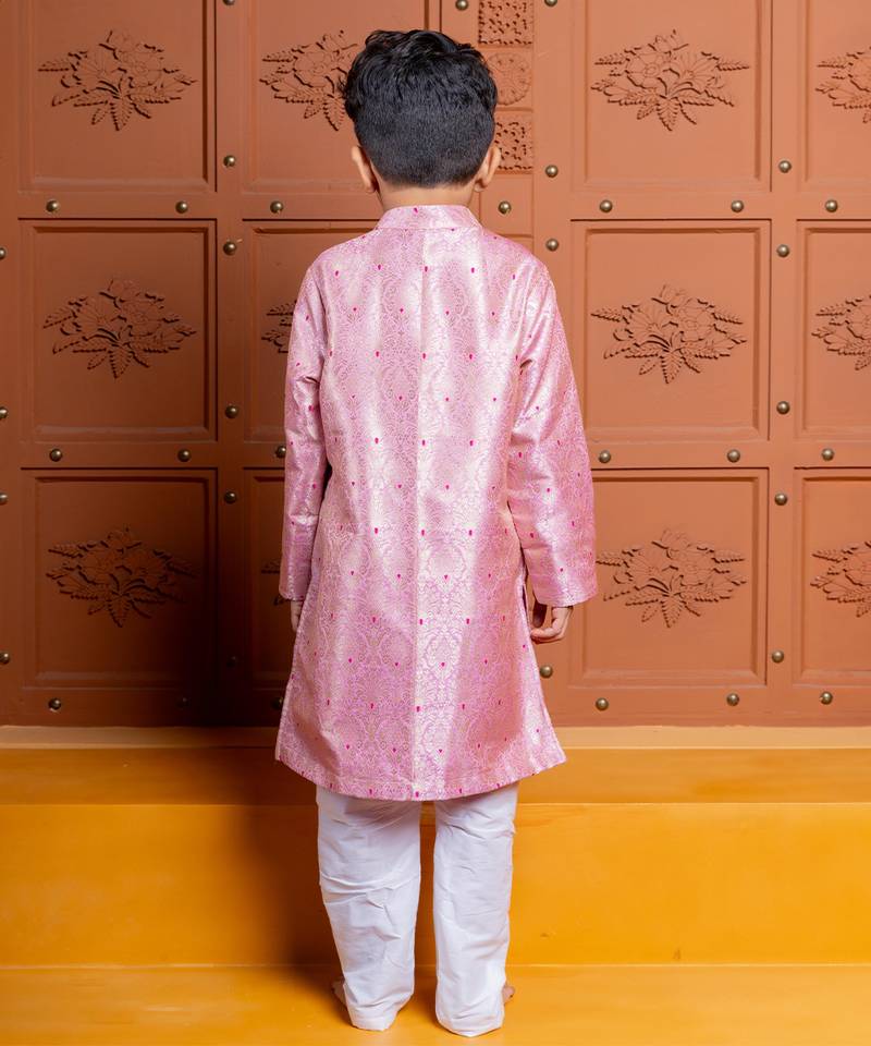 Pink embroidered brocade kurta set