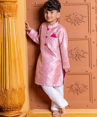 Pink embroidered brocade kurta set 4