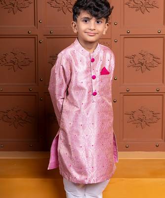 Pink embroidered brocade kurta set 5