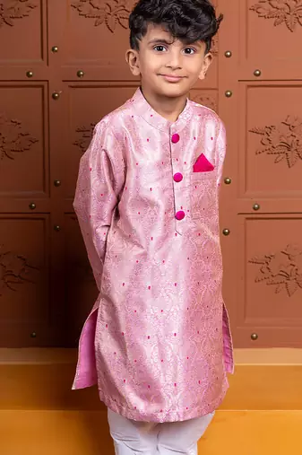 Pink embroidered brocade kurta set