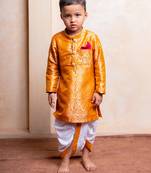Mustard embroidered brocade kurta set