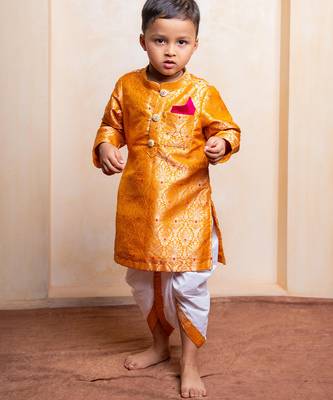Mustard embroidered brocade kurta set 2