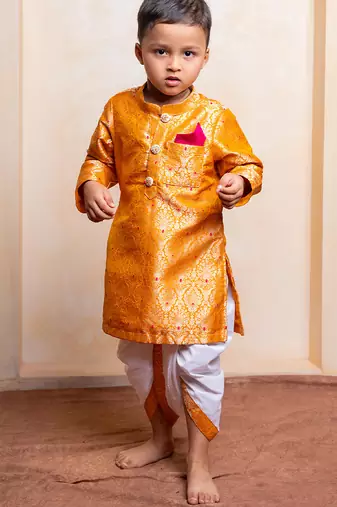 Mustard embroidered brocade kurta set