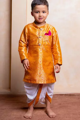 Mustard embroidered brocade kurta set