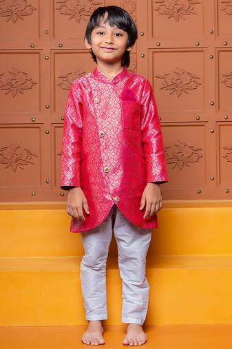 Pink embroidered brocade kurta set