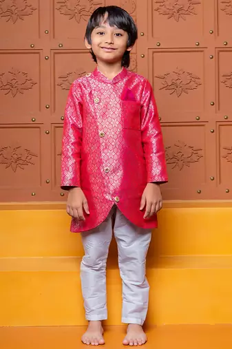Pink embroidered brocade kurta set