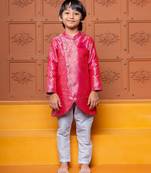 Pink embroidered brocade kurta set