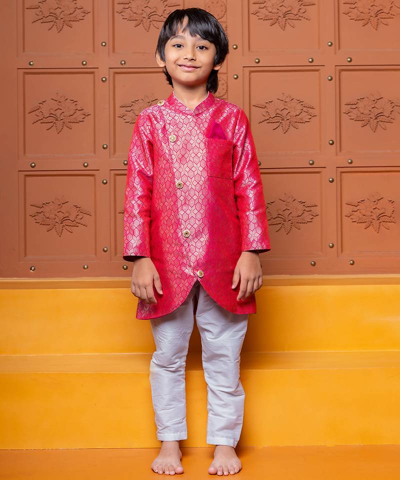 Pink embroidered brocade kurta set