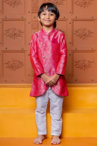 Pink embroidered brocade kurta set