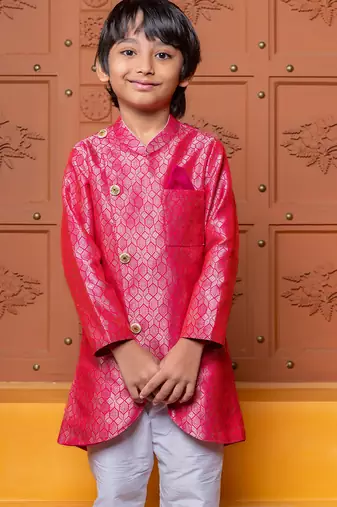 Pink embroidered brocade kurta set