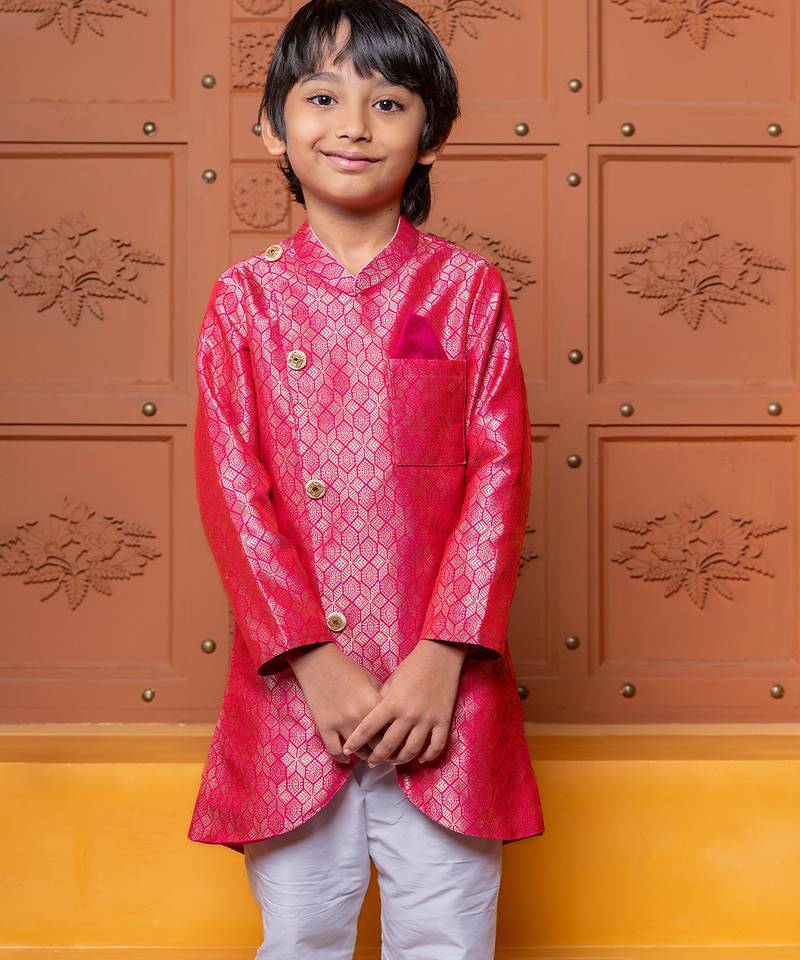 Pink embroidered brocade kurta set