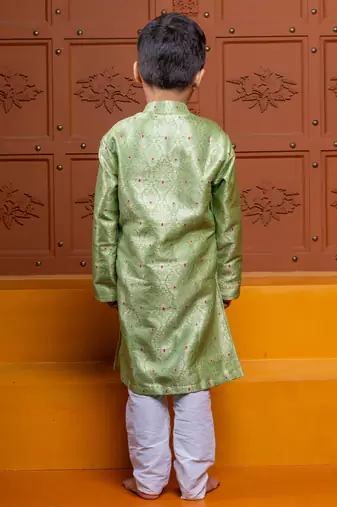 Green embroidered brocade kurta set