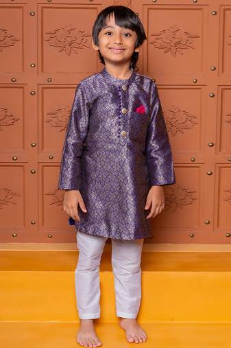 Purple embroidered brocade kurta set