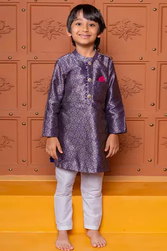 Purple embroidered brocade kurta set