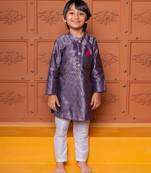 Purple embroidered brocade kurta set