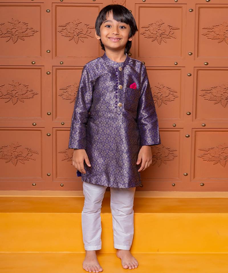 Purple embroidered brocade kurta set
