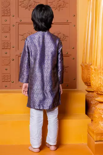 Purple embroidered brocade kurta set