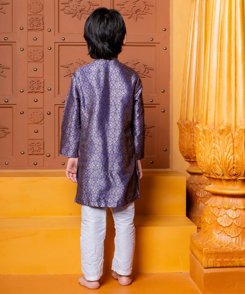 Purple embroidered brocade kurta set
