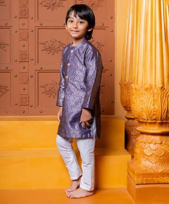 Purple embroidered brocade kurta set 3