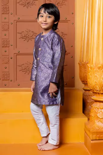 Purple embroidered brocade kurta set