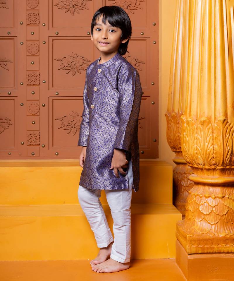 Purple embroidered brocade kurta set