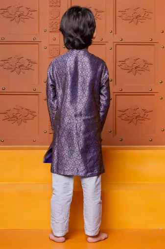 Purple embroidered brocade kurta set