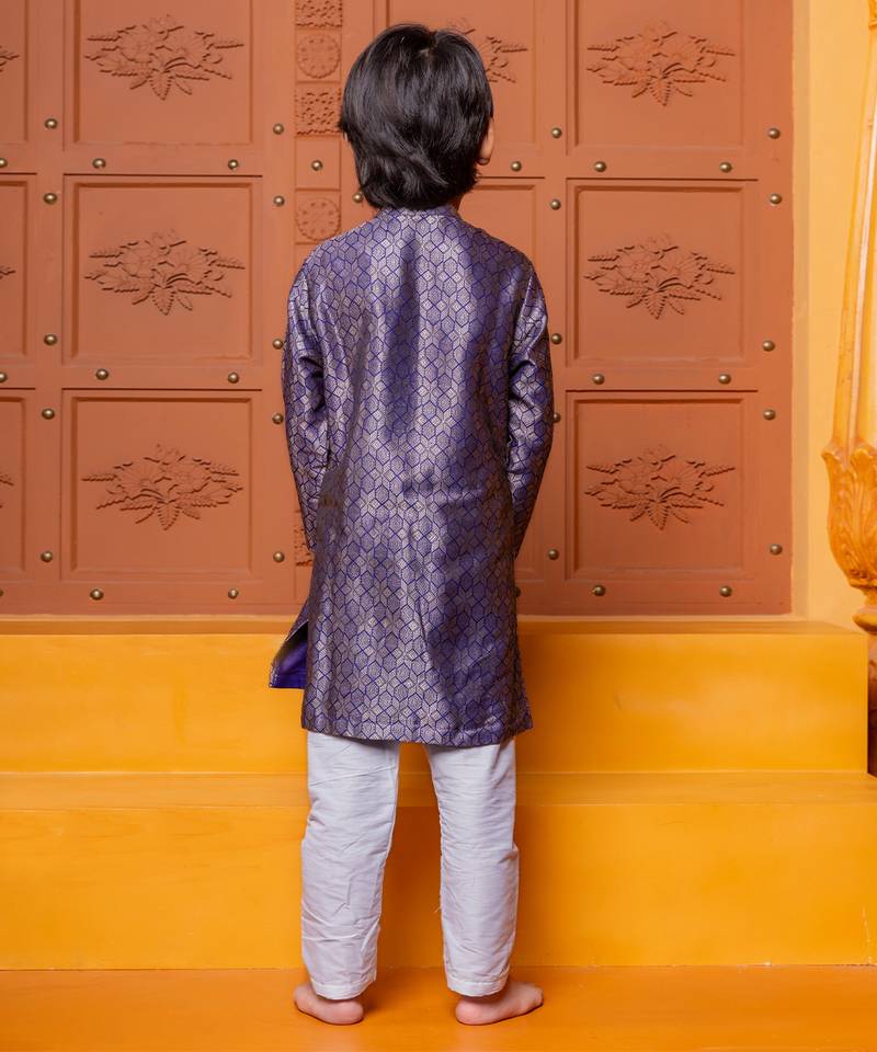Purple embroidered brocade kurta set