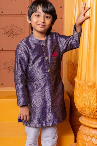 Purple embroidered brocade kurta set