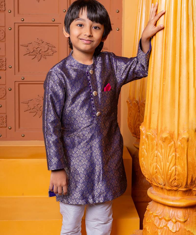 Purple embroidered brocade kurta set