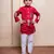 Red embroidered crepe kurta set