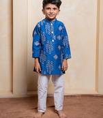 Blue embroidered chanderi silk kurta set