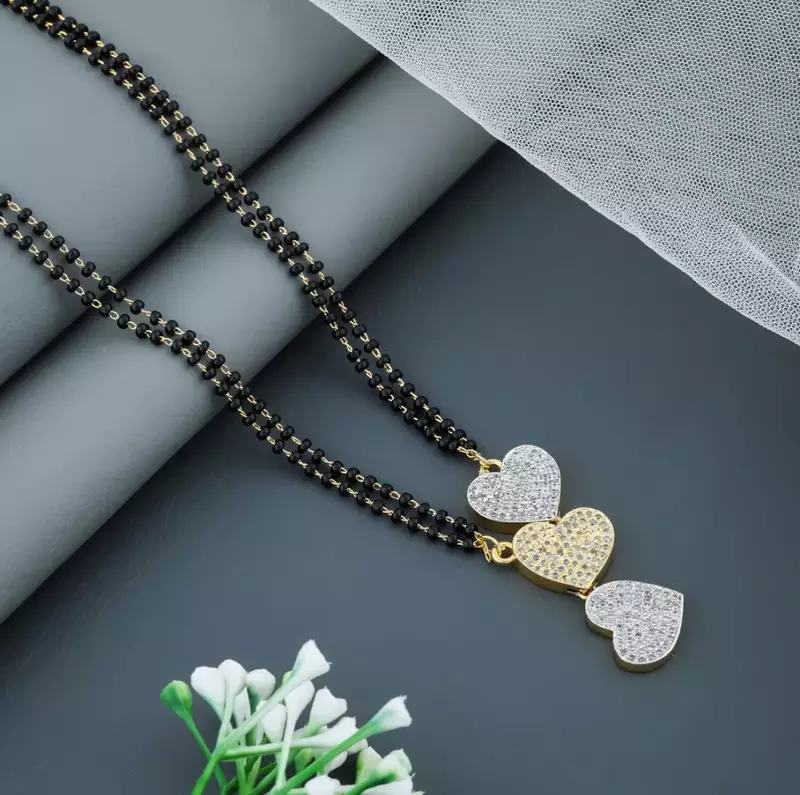 Double line fancy gold plated black beads with beautiful pendant