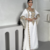 White & Gold Embroidered Moroccan Stitched Kaftan Party Wear Gown for Women