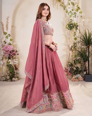 PASTEL PINK SEQUINS THREAD EMBROIDERED GEORGETTE SEMI STITCHED LEHENGA 7