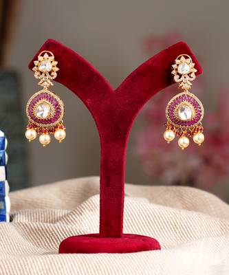 Gold plated pink stone kundan necklace set 3