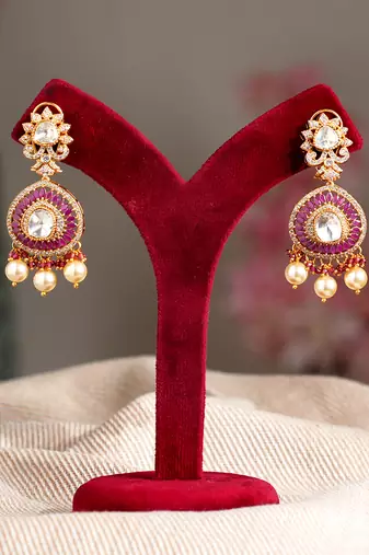 Gold plated pink stone kundan necklace set