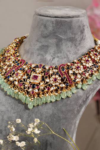 Gold plated multicolor stone kundan necklace set