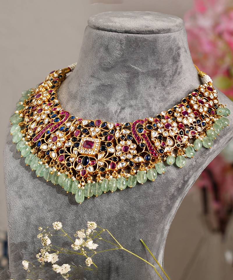 Gold plated multicolor stone kundan necklace set