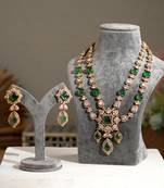 Gold plated green stone kundan necklace set