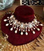 Gold plated pearl kundan necklace set