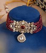 Gold plated red stone kundan necklace set