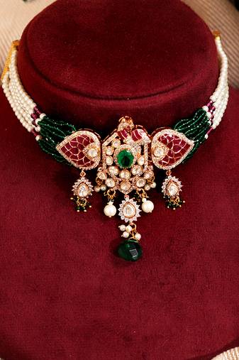 Gold plated multicolor stone kundan necklace set