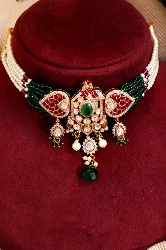 Gold plated multicolor stone kundan necklace set