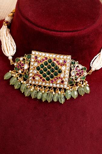 Gold plated multicolor stone kundan necklace set