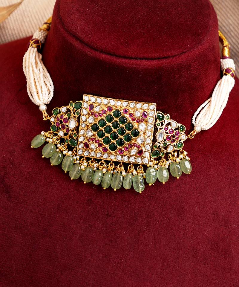 Gold plated multicolor stone kundan necklace set